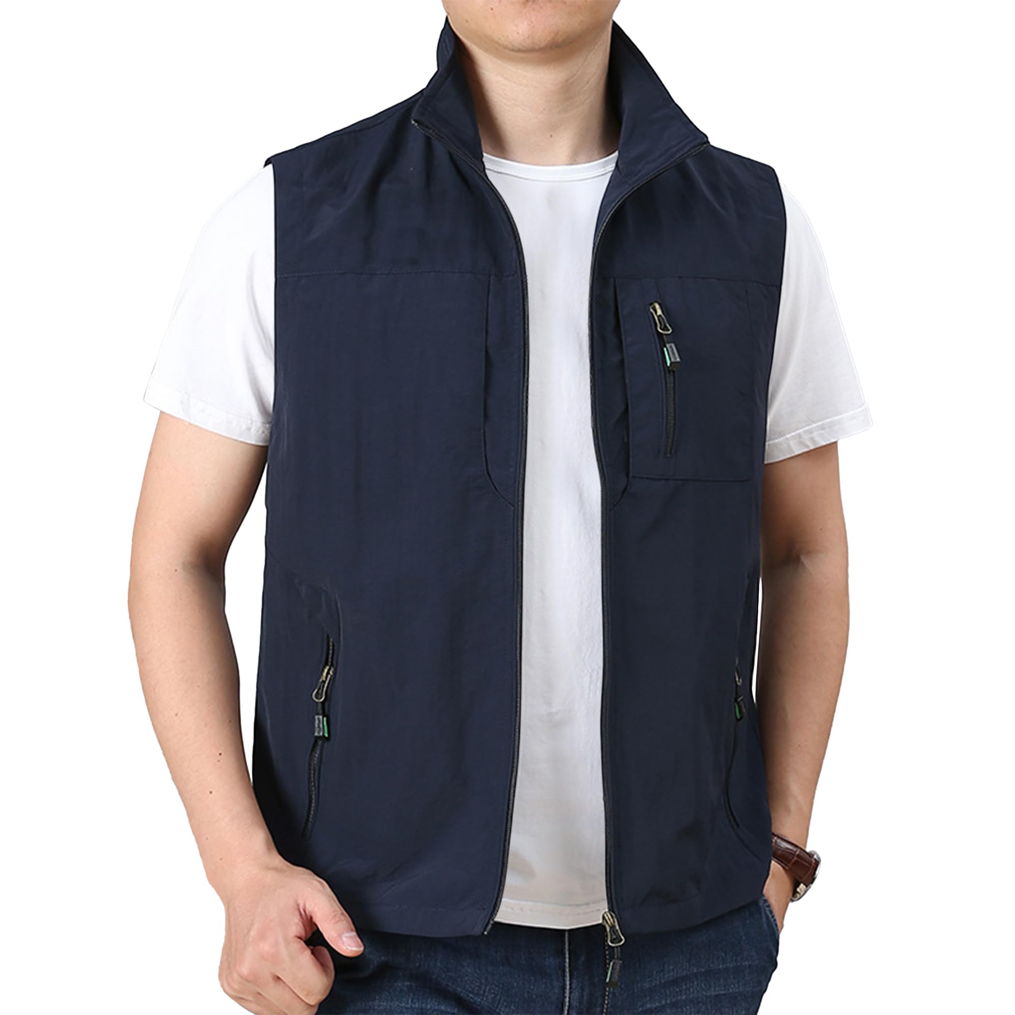 Hixiaohe Mens Lightweight Vest Summer Casual Outdoor Vest Utility Travel Golf Work Zip Sleeveless Jacket with Pockets