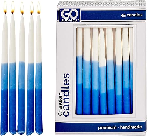 Velas de Hanukkah sin goteo Velas tricolor de Janucá color azul y blanco degradado a granel paquete de 45 Menorá de tamaño estándar de cera de