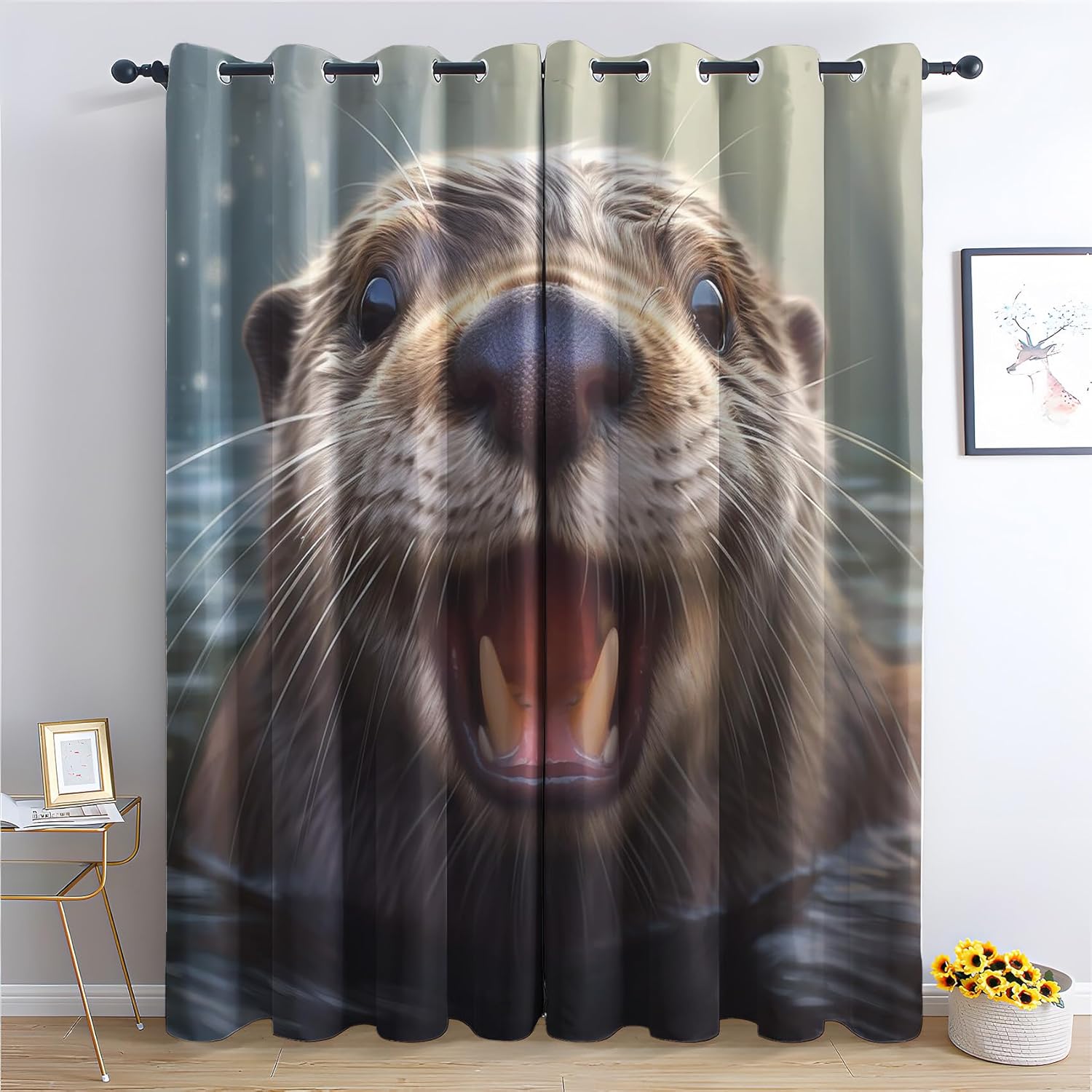 Dogs and Cats Curtains, Animals Under The Lamp Blackout Curtains for Bedroom, Thermal Insulated Room Darkening Grommet Drapes for Living Room, Window Treatments, 54 Inch Curtains 2 Panel Set - XQQ192