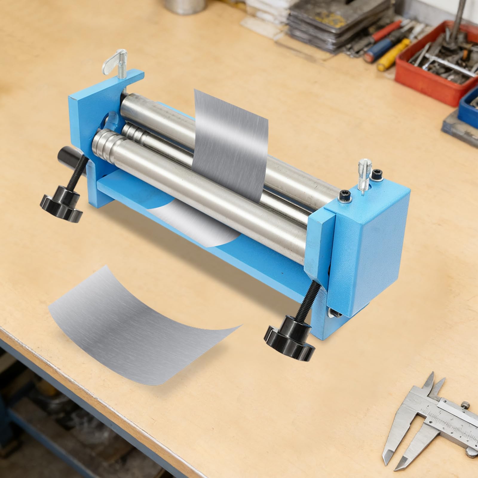 Máquina de laminación manual de la placa, herramienta de doblado de chapa de tres rodillos, máquina de laminación de placa de acero de escritorio, conveniente para el procesamiento del metal, la fabri