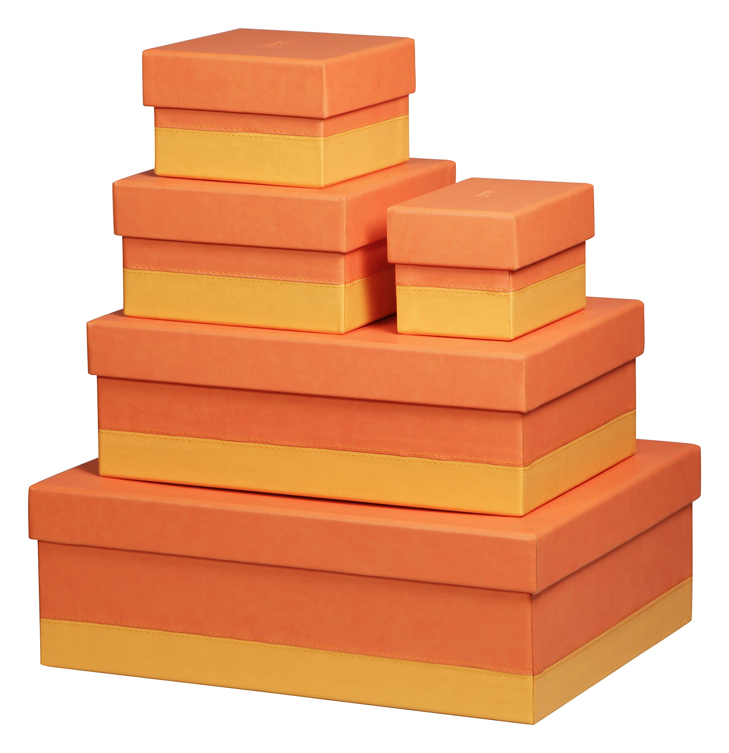 RHODIA 318984C - Set of 5 Tangerine Nesting Boxes - Orange Saddle Stitching - Faux Leather Exterior - Rhodiarama Home Office Collection - Office Organization & Designer Storage โ image 1