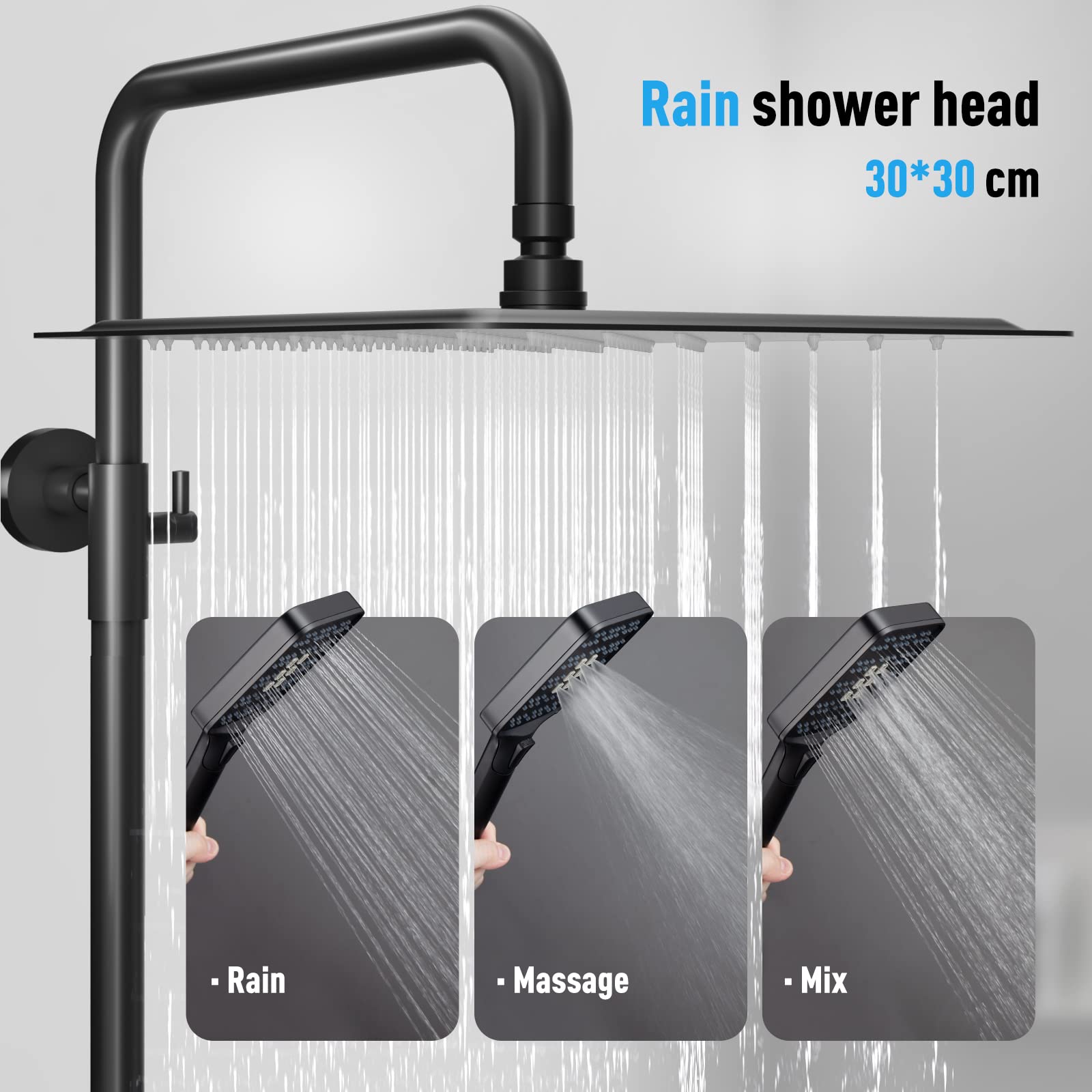 Rainsworth Douchesysteem zonder armatuur, zwart, 30 x cm, vierkant Rainsworth Douchesysteem zonder armatuur, zwart, 30 x cm, vierkant