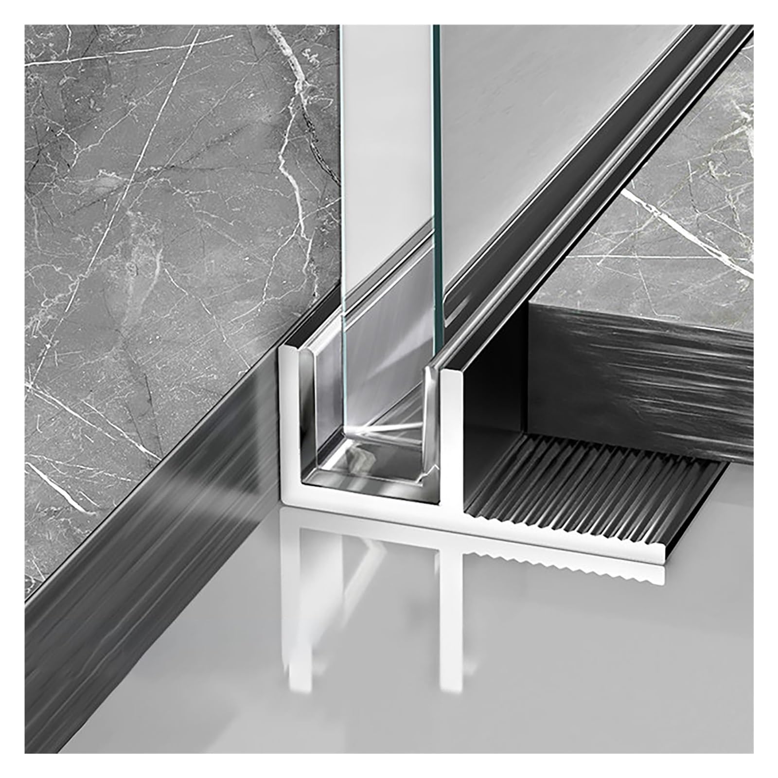 Djphofs L2.4m(94In) Fixed Shower Glass Panel F Channel, Stable Aluminum Alloy Type Slot, Modern Door For Bathroom/Roof Deck(,W8mm(5/16In))
