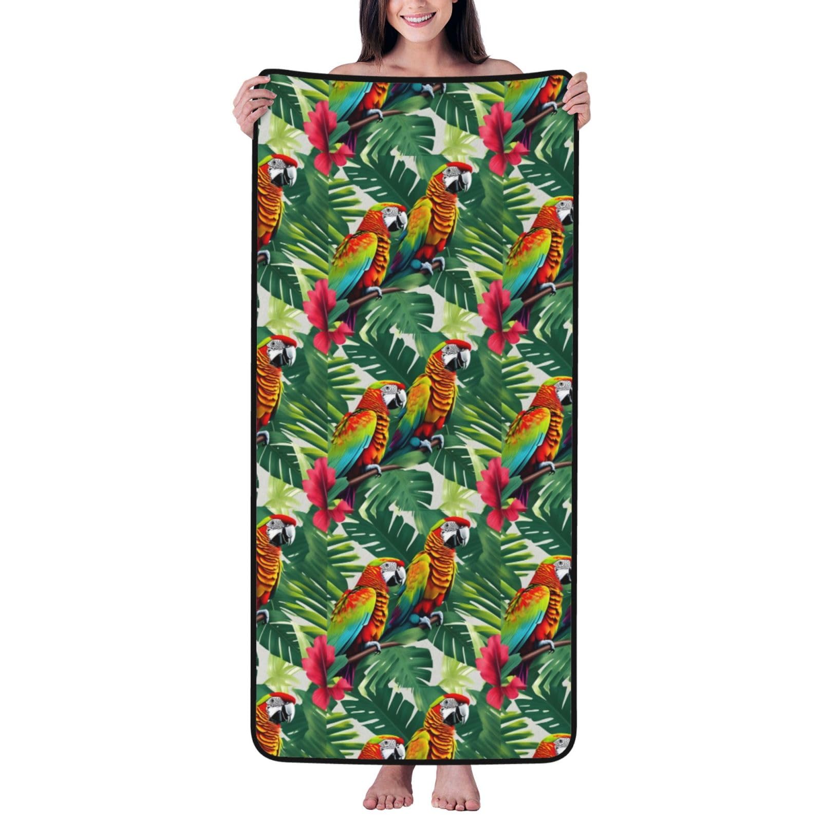 KPXXAQT Tropical Flower Leaf Parrot Print Coral Velvet Bath Towel Soft Absorbent Towels Home Vacation Or Summer Gifting