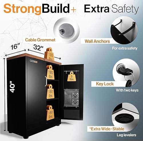 Miniatura 3 de Gabinete de almacenamiento de metal, gabinete pequeño de 40 pulgadas de alto, armario de almacenamiento con bloqueo con puertas, estantes para