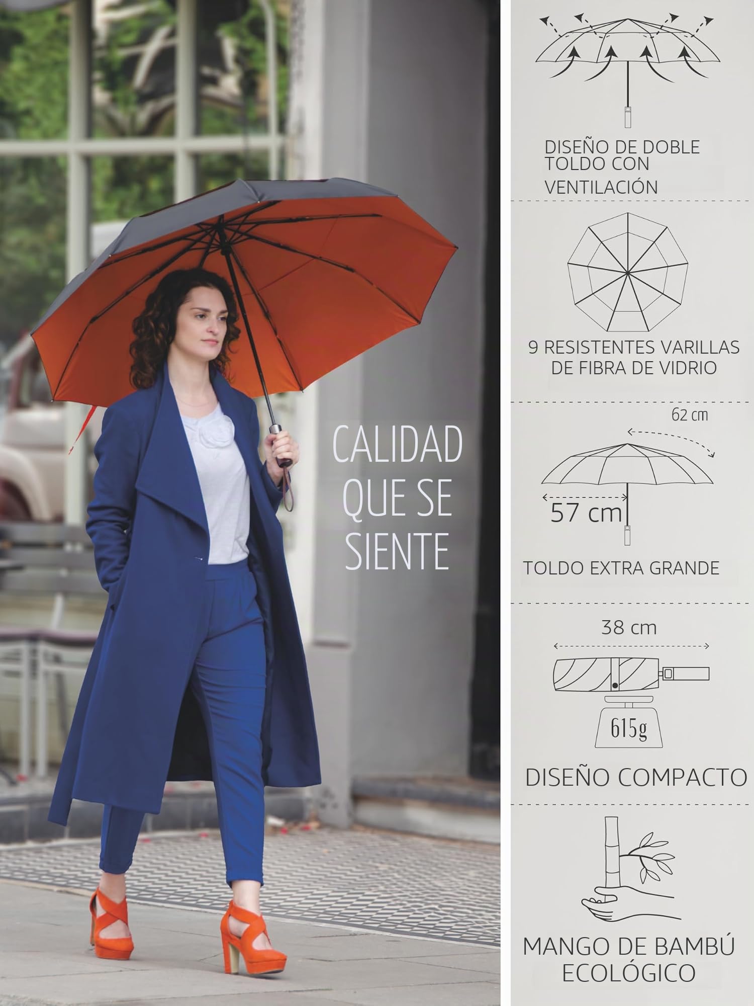 ENGLISH SUMMER Paraguas de lujo resistente al viento para la lluvia: fuerte, automático, doble ventilación, plegable portátil, toldo extragrande, calidad, mango de madera real