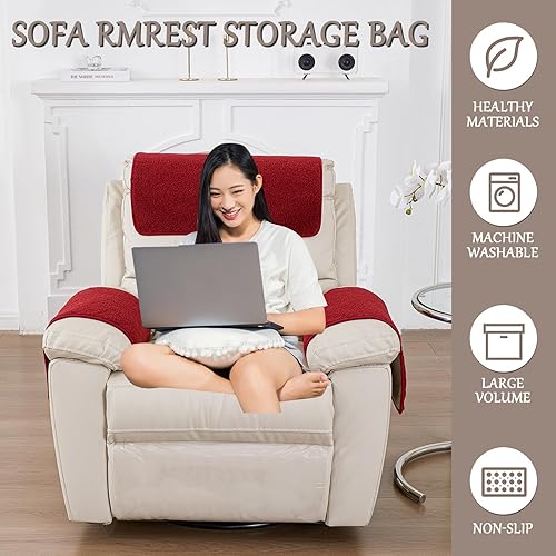 Miniatura 2 de Funda para reposabrazos de sofá, funda para reposabrazos de silla reclinable, funda de terciopelo de cordero, antideslizante, protector de muebles
