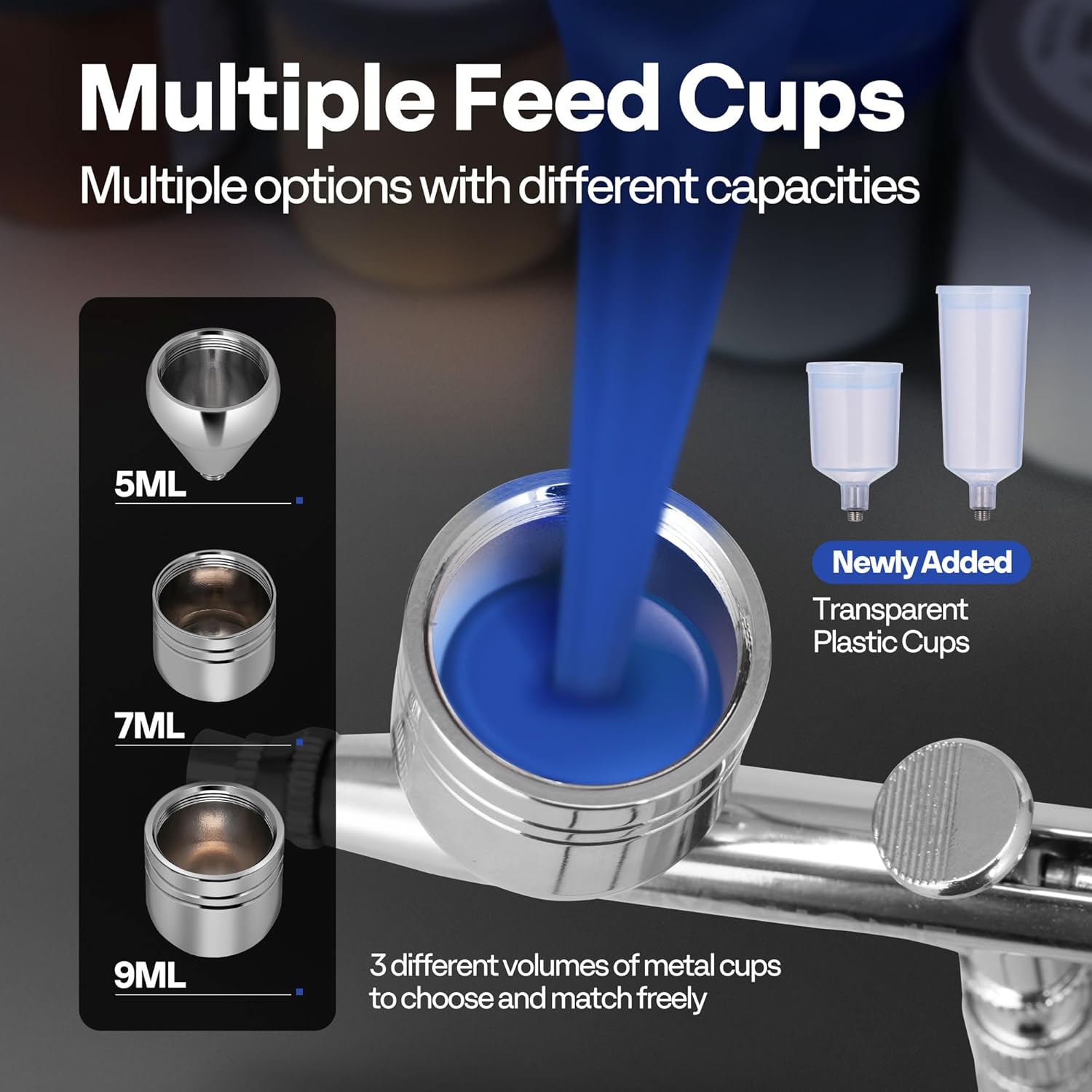 VIVOHOME Airbrush Gun with 3 Nozzle (0.2mm, 0.35mm, 0.5mm) and 3 Cups (5cc, 7cc, 9cc), Air Brush Guns for Painting with Self-Centring Plug-in Nozzle, Gravity Feed Airbrush Kit for Nail, Model, Tattoo - Image 3