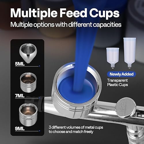 Miniatura 3 de VIVOHOME Pistola de aerógrafo con 3 boquillas (0.008 in, 0.014 in, 0.020 in) y 3 tazas (5 cc, 7 cc, 9 cc), pistolas de cepillo de aire para pintar