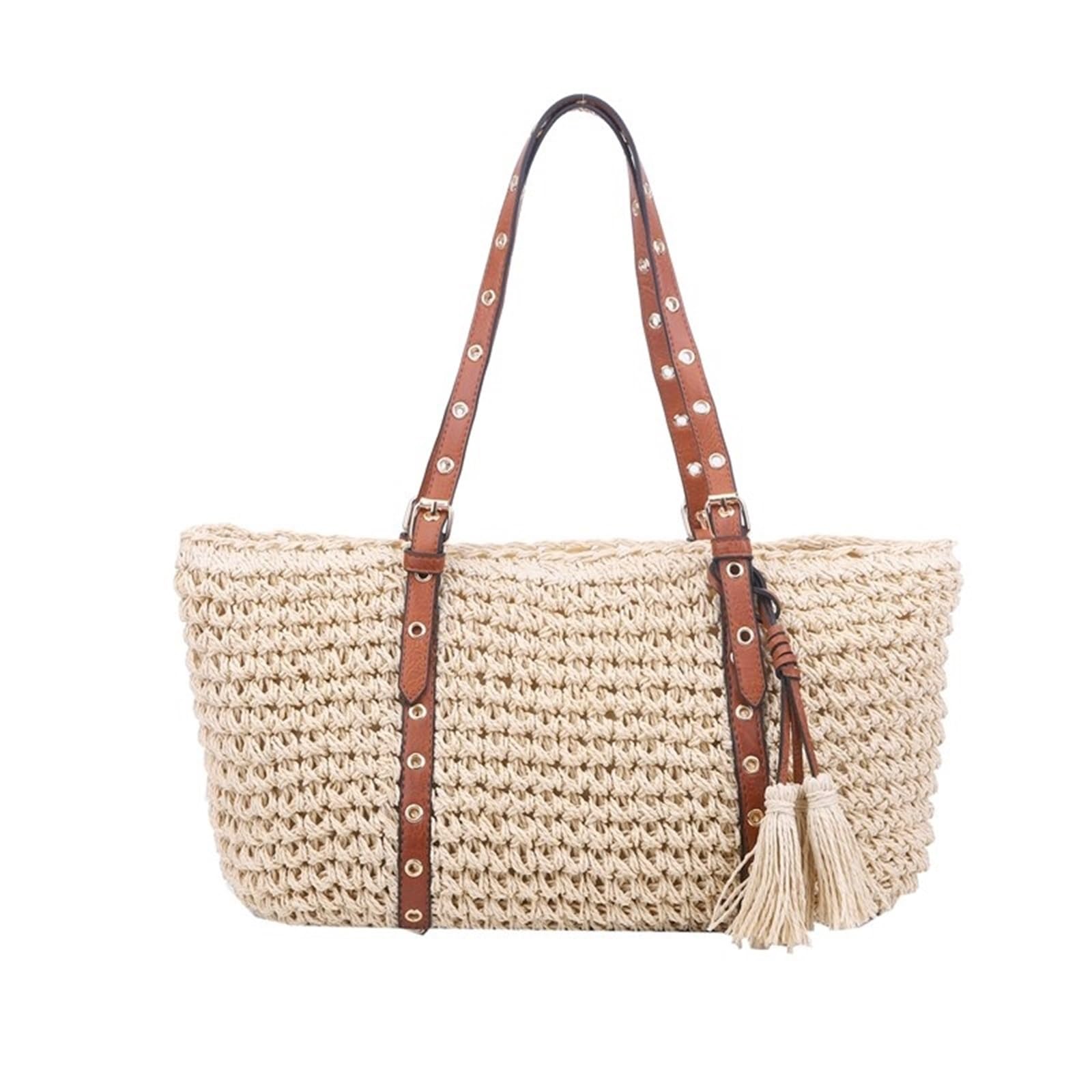 bolso mujer verano Bolsos de mano playa paja for mujer, bolso rafia trenzado for vacaciones, compras hombro Retro