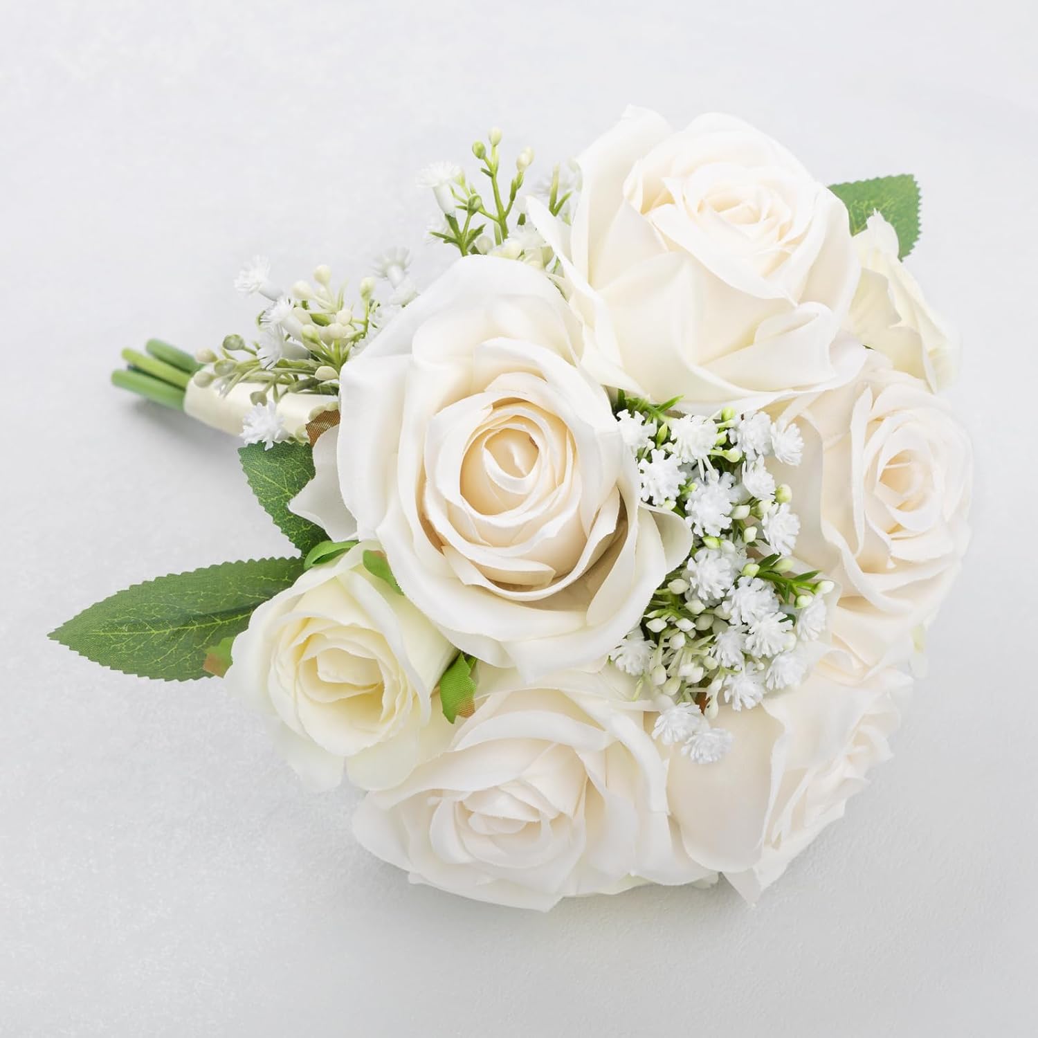 Wedding Bridesmaid Bouquets Set of 6, Artificial Silk Flowers Arrangement for Ceremony Marriage Proposal Party Anniversary Decorations - Champagne - Image 3