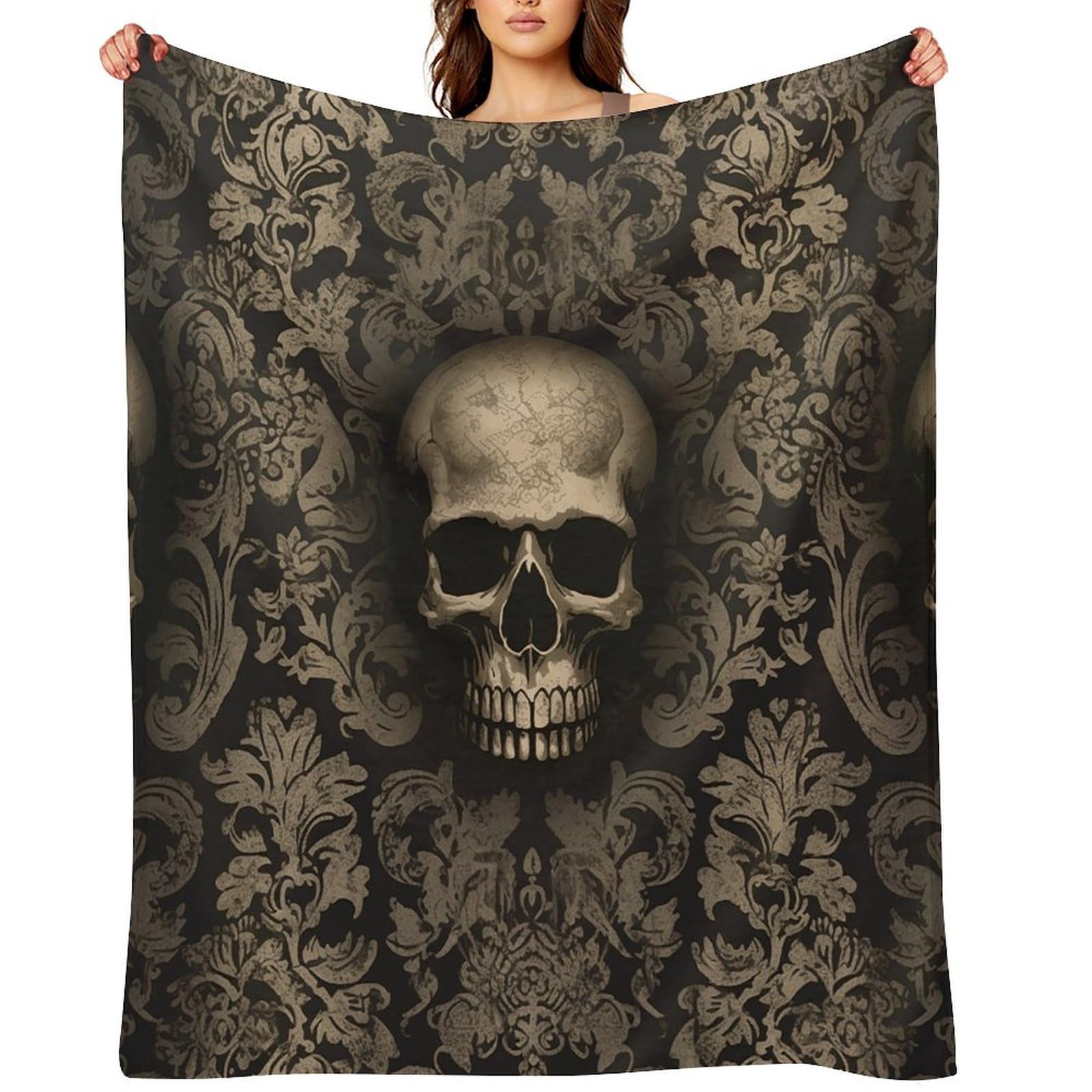 Gothic Wallpaper Skull Throw Blanket for Couch and Bed Super Soft Warm Lightweight Throw Blankets Cozy Fuzzy Flannel Blanket Personalized Decorative Blankets for Sofa Decor 50"x60"