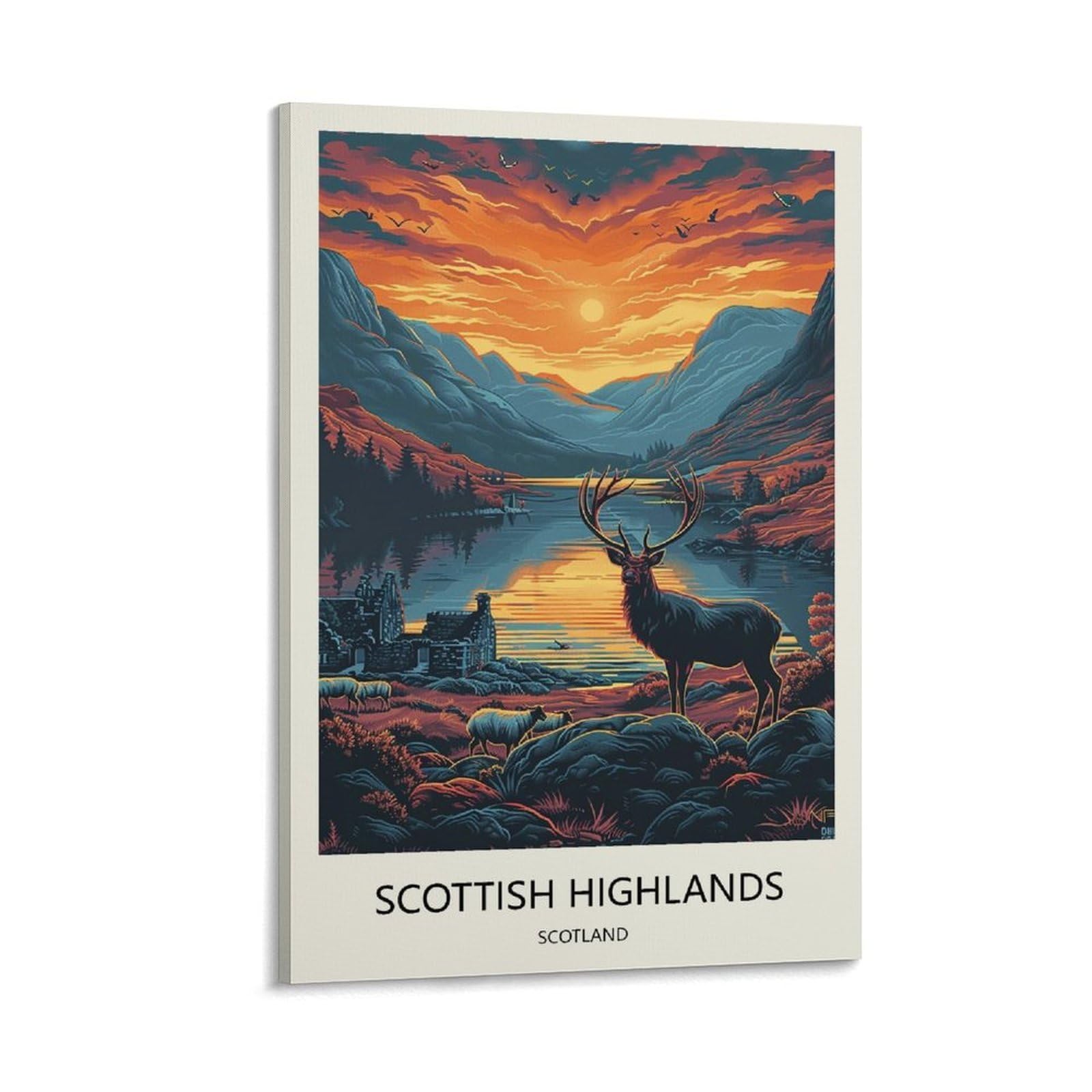 Yjneng Framed Canvas Art Picture Scottish Highlands Scotland Wall Decor Art Painting Posters Modern Family Decorative Poster 24X36inch(60X90cm)
