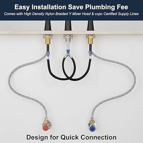 Miniatura 8 de Grifo de baño negro mate de 8 pulgadas, grifo de baño de 3 agujeros, dos asas, grifo de lavabo de lavabo para lavabo de baño con líneas de