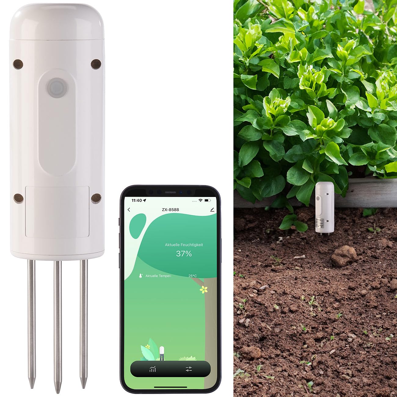 Luminea Home Control Feuchtesensor: 4er-Set smarte ZigBee-Boden-Feuchtigkeits- & Temperatursensoren (Bodensensor, Temperatursensor TUYA, Pflanzen Sensor)