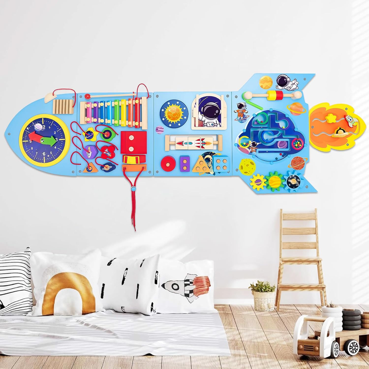 Montessori Busy Board, Sensory Wall Panel for Kids, Activity Wall Busy Board with DIY Stickers, Learning & Educational Toys for 3+ Years Old Boys & Girls
