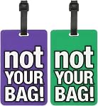 PATIKIL Étiquettes de bagages (pas votre sac), 2Pcs PVC Drôle de sac à bagages de voyage Étiquettes d'identification des valises pour les femmes hommes, vert/purple