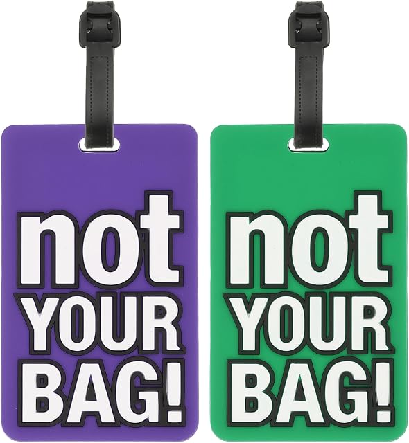 PATIKIL Étiquettes de bagages (pas votre sac), 2Pcs PVC Drôle de sac à bagages de voyage Étiquettes d'identification des valises pour les femmes hommes, vert/purple