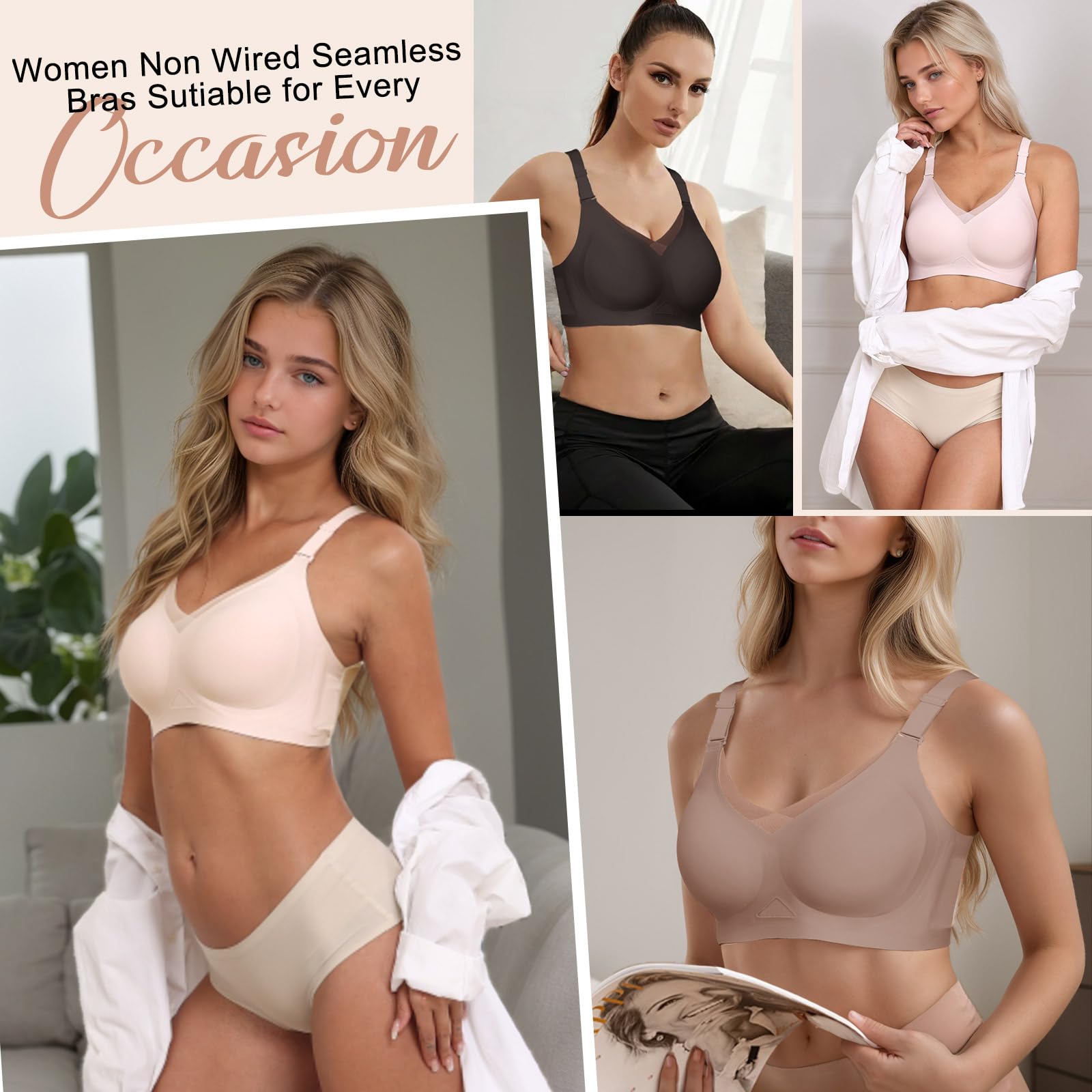 Lonya Reggiseno Senza Ferretto Donna Push Up Reggiseni Scollo a V Support Imbottito Senza Cuciture Comfy Bralette Pizzo Comodo Bra