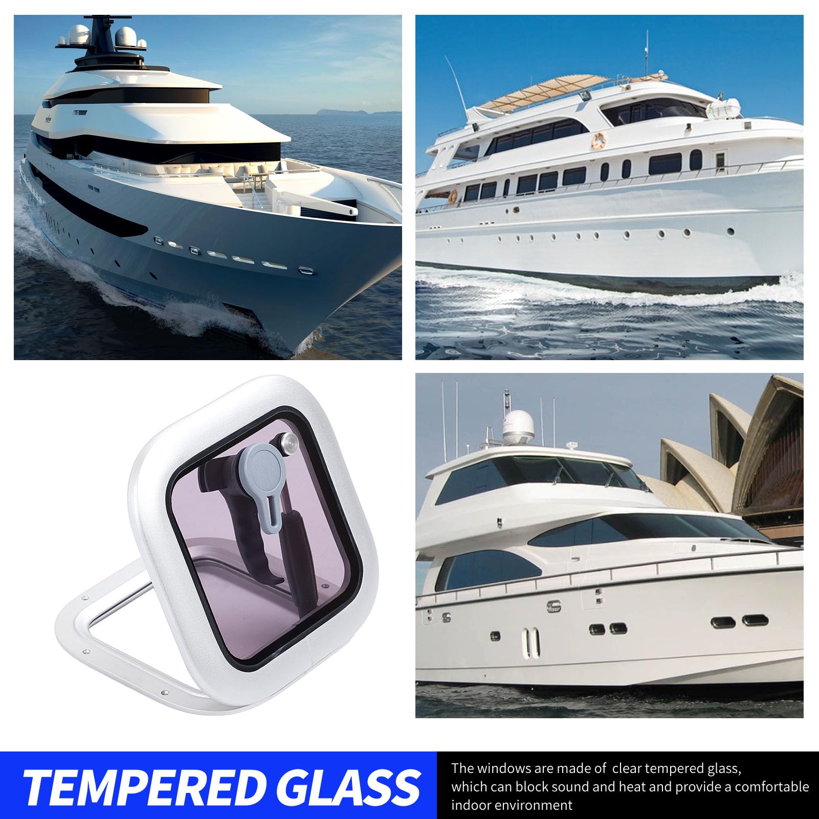 Finestra per Boccaporto per Barche 211 X 211 Mm Oblò Quadrato Grigio Lucernario con Asta di Supporto in Acciaio Inossidabile, con Vetro, Buona Tenuta, Tipo a Spinta per Yacht