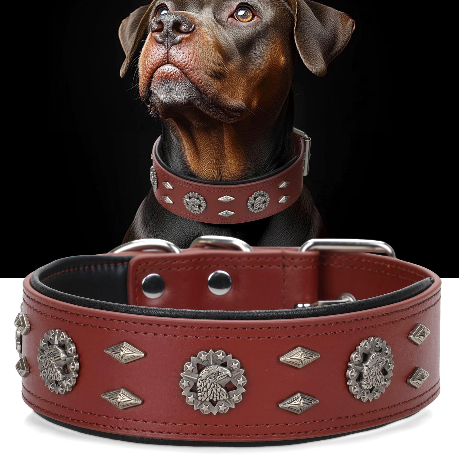 LOIIHEII Premium Leather Dog Collar for Large Dogs - 2-Inch Wide Adjustable Soft Handmade Heavy Duty Collar for Giant Breeds, Durable & Comfortable -