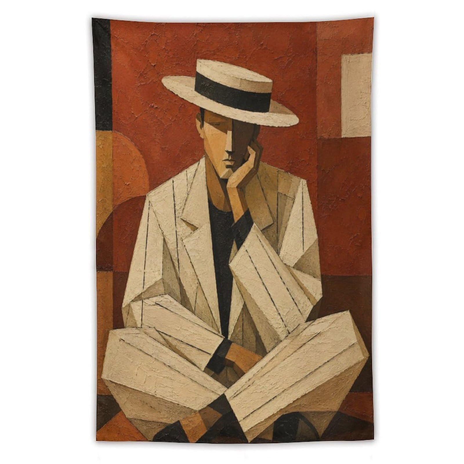 W7C8U2X3 Man in White Suit Wall Tapestry, Geometric Art Style, Entryway