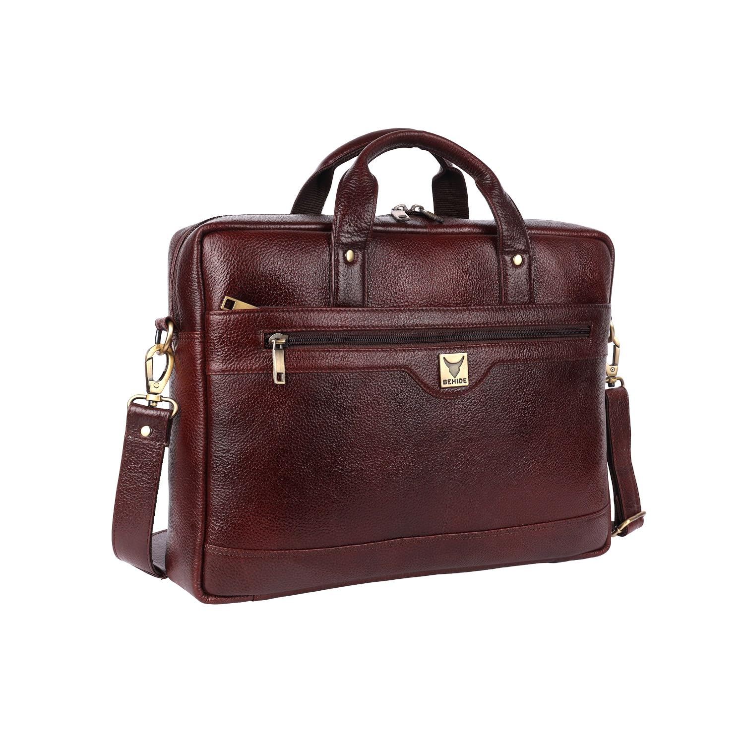 Genuine Leather Office Bag for Men - 15.6 Inch Laptop Bag for Men, Adjustable Strap, Multi Compartments - Ideal for Office, Travel, Daily Use - 1 Year Warranty - Brown