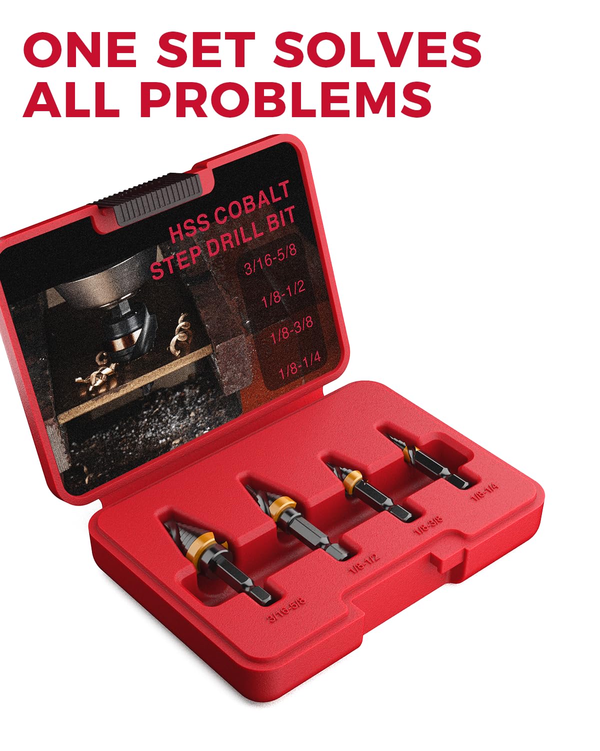 HSS Single Size Step Drill Bit, 4 Pcs HSS Step Bits (1/8"-5/8"), Small Size EDC Unibit with 1/4" Shank Step Bits for Soft Metal, Steel, Wood, Plastic