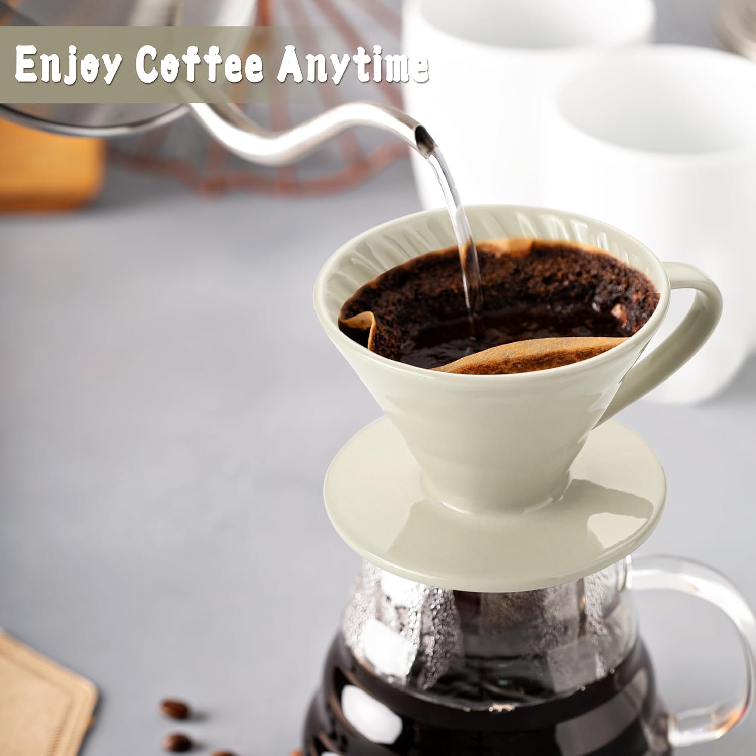 V 60 Ceramic Pour Over Coffee Dripper, Reusable Porcelain Portable Pour Over Coffee Maker With 50 V-shaped coffee filtering paper