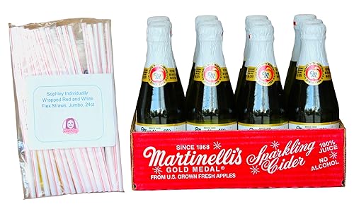 Miniatura 4 de Martinelli's Sparkling Cider, manzana, 8.4 onzas líquidas, 12 popotes Plus Sophley envueltos individualmente, jumbo, 24 unidades