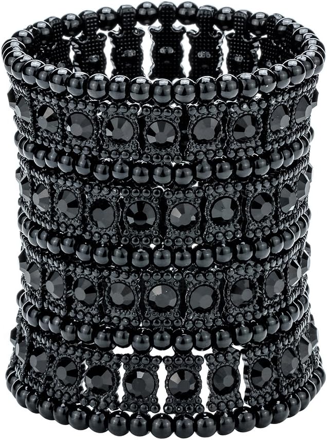 Szxc Womens Ballroom Rhinestone Stretch Cuff Bracelets Fit Wrist Circumference from 6.5" to 7.8" - Lead & Nickle Free