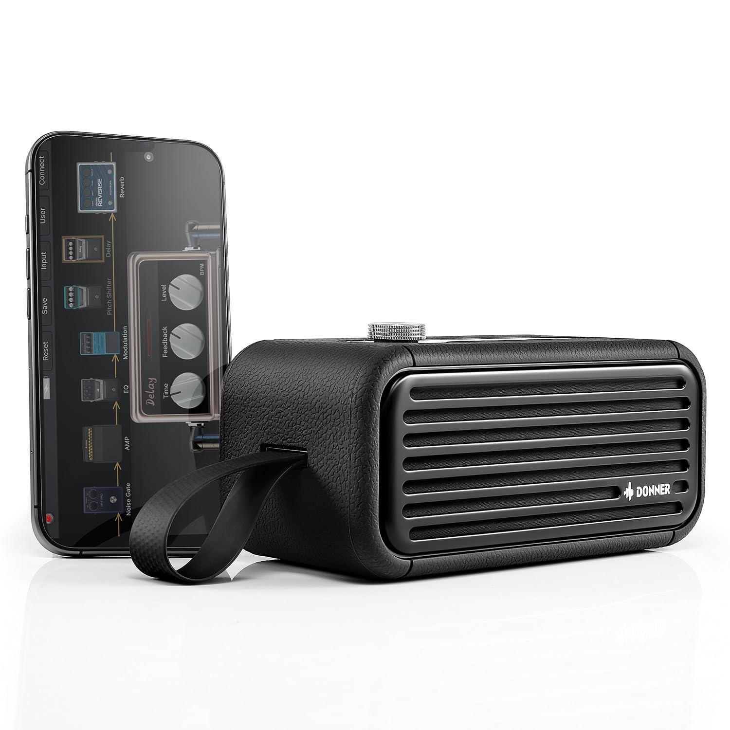 Donner Go 25W Mini E-Gitarrenverstärker, tragbarer Gitarrenverstärker mit Smarter App-Steuerung, Type-C-Ladung, Bluetooth & AUX Doppel-Eingang für tägliches Gitarrenüben