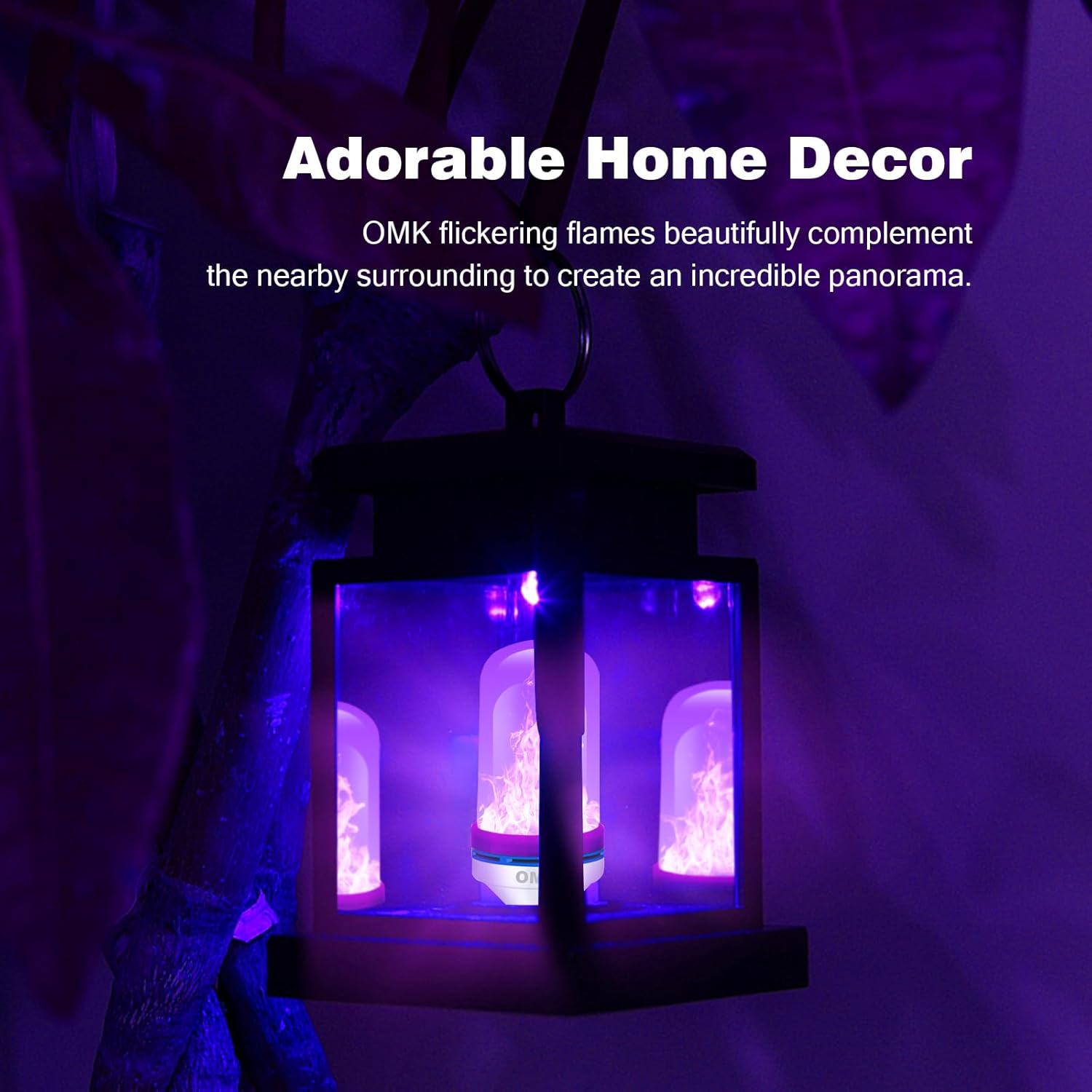 OMK Purple LED Flame Light Bulbs - Flickering, Gravity Sensing, E26 Base, Holiday & Valentine Decoration (2Pack)