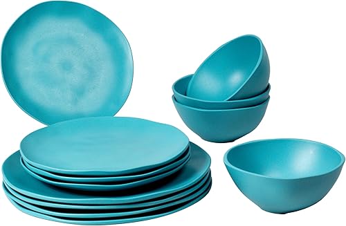 Abode Homewares By TarHong Organic Coupe Wheat PolyPro - Juego de vajilla de 12 piezas, color azul