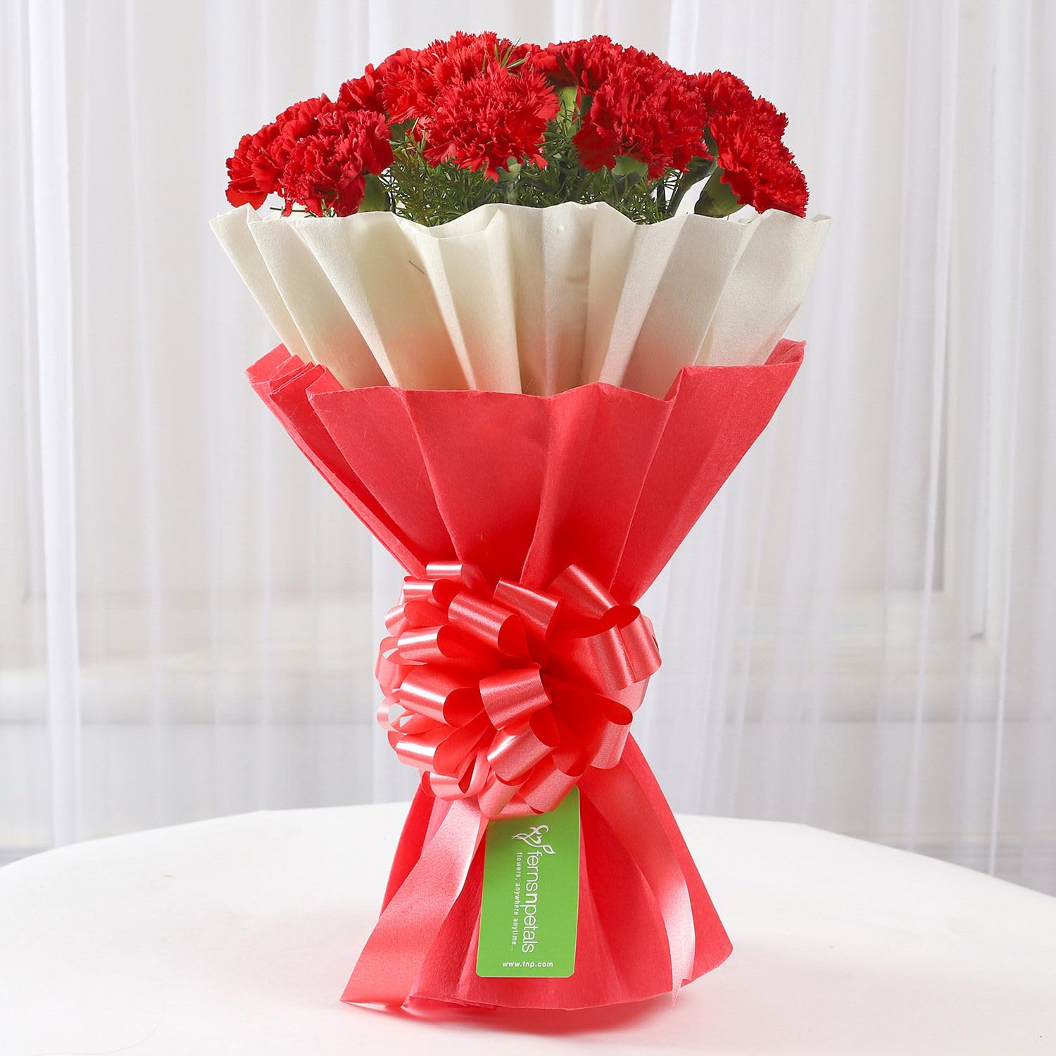 FNP 12 Red Carnations Bouquet in Red & White Paper For Birthday Gift, Anniversary Gift, Women's Day Gift, Valentine's Day Gift, Wedding Flower Bouquet, Fresh Flower Wedding Gift-image-14