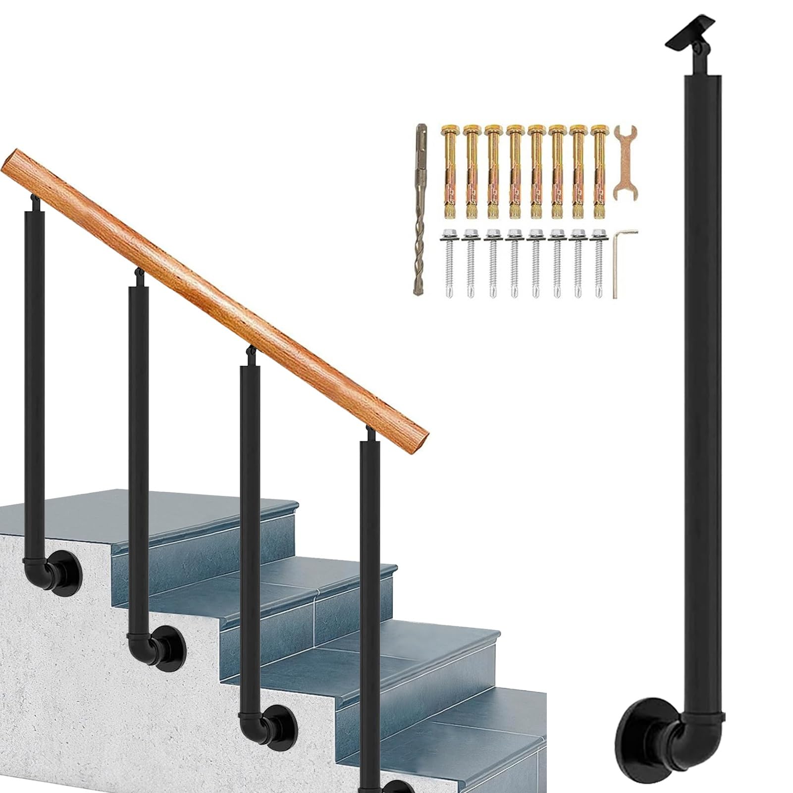 Lonmrrton Staircase Balusters Columns Side-Mounted, L-Shaped Wrought Iron Railing Posts with 270° Adjustable Angle Brackets and Wall Fittings, Indoor Outdoor Safety Guardrail(85cm(33.5in))