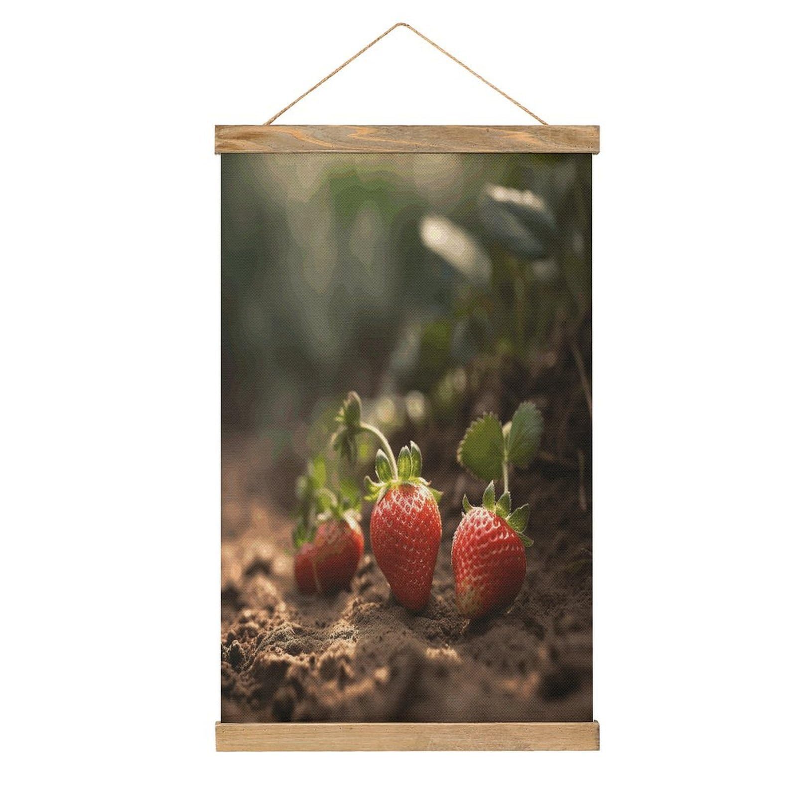 FekiLoot Strawberries in The Soil Linen Hanging Painting Vintage Poster Hanger Frame Wall Decor Art Painting Printed on Linen Without Fading Living Room Office Bedroom Playroom Apartment Decor