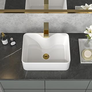 Sarlai Vessel Sink Rectangular - 16"x12" Rectangle Vessel Sink White Ceramic Porcelain Above Counter Bathroom Vanity Lavatory Restroom Bathroom Vessel Sink Basin