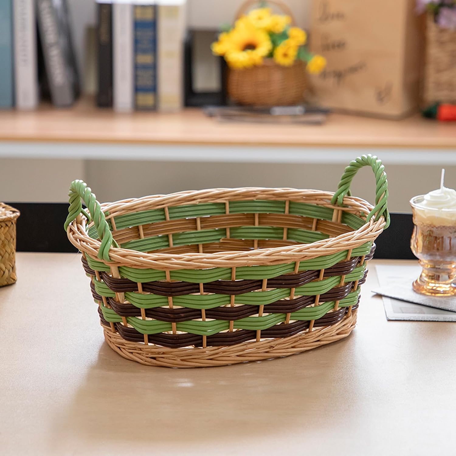 Kingwillow, Storage Basket, Oval-Shaped Woven Willow Basket with Handles, Suitable for Bedrooms, Kitchens, and Wardrobes. (Medium)