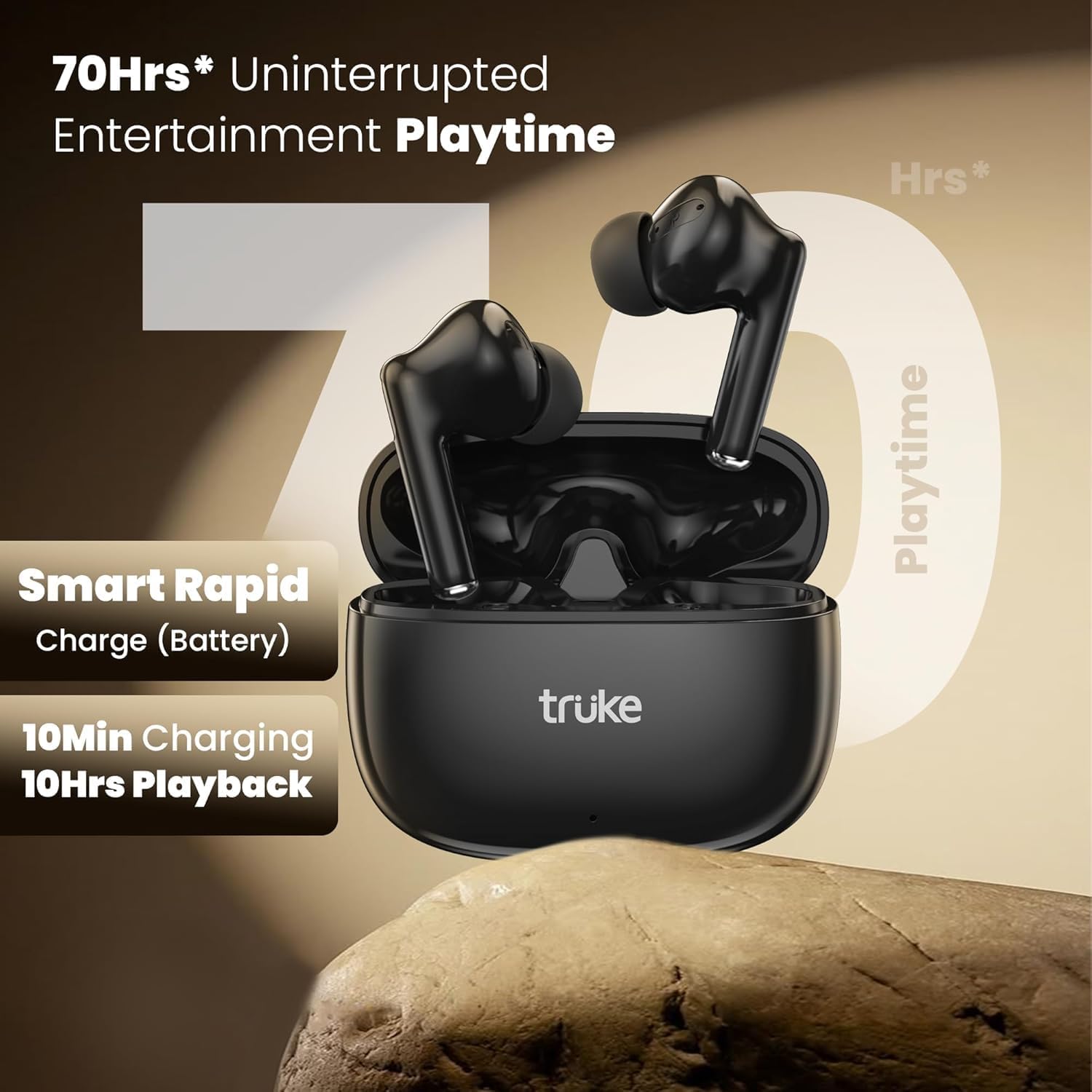 New Launch Buds Elite True Wireless in Ear Earbuds with 10mm Dynamic Driver, 70Hrs Battery & Fast Charging Earbuds, Dual-MIC ENC TWS, 40ms Low Latency Gaming Buds, Volume Control, BT 5.4 (Black)