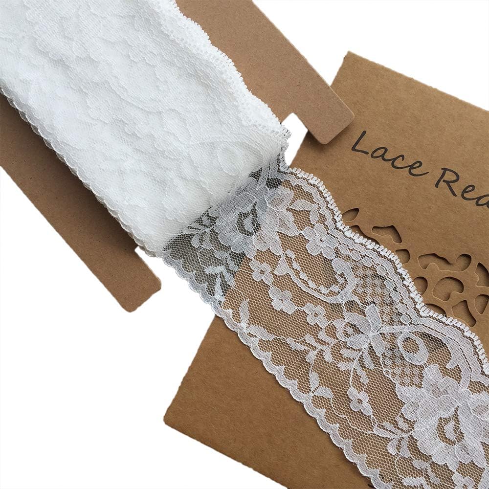 LACE REALM 3 inches Wide x 10 Yards White Floral Pattern Trim Lace Ribbon for Decorating, Floral Designing and Crafts(10y)