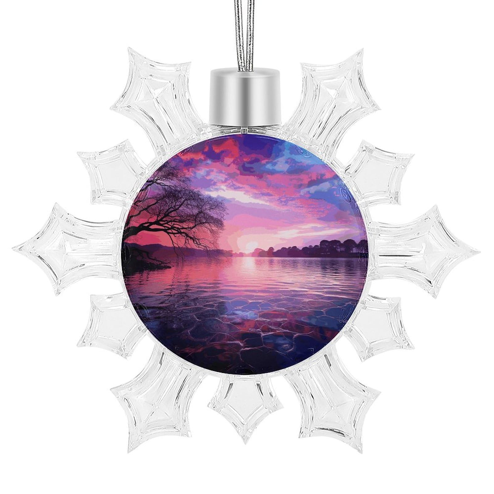 Purple Sunset on Water Snowflake Ornaments Cute Snowflake Pendant Exquisite Christmas Tree Ornaments for Christmas Weddings New Year Birthday Holiday Celebration