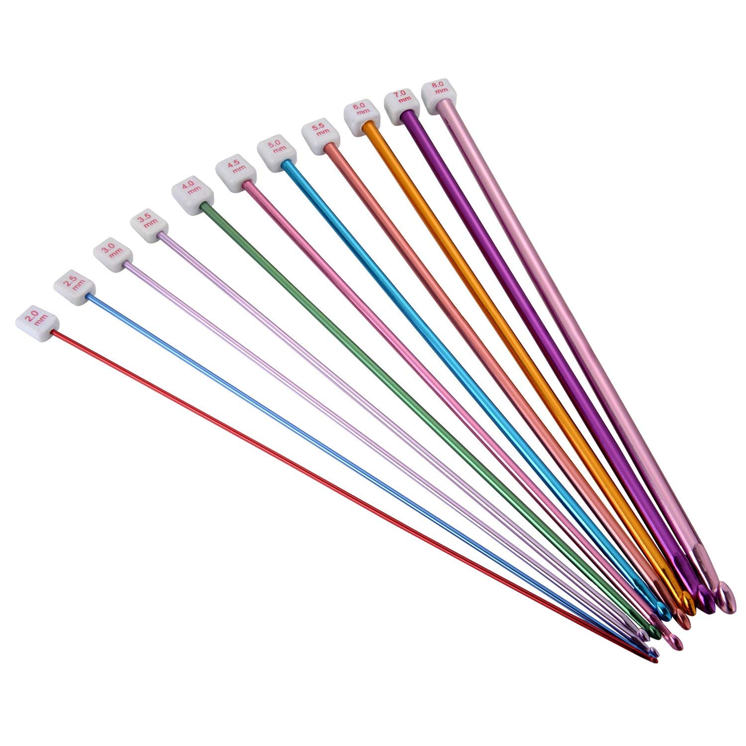 DILISEN Tunisian Crochet Hooks Aluminum Knitting Needles Set, Multicolor, 2 mm to 8 mm, 11 Pieces