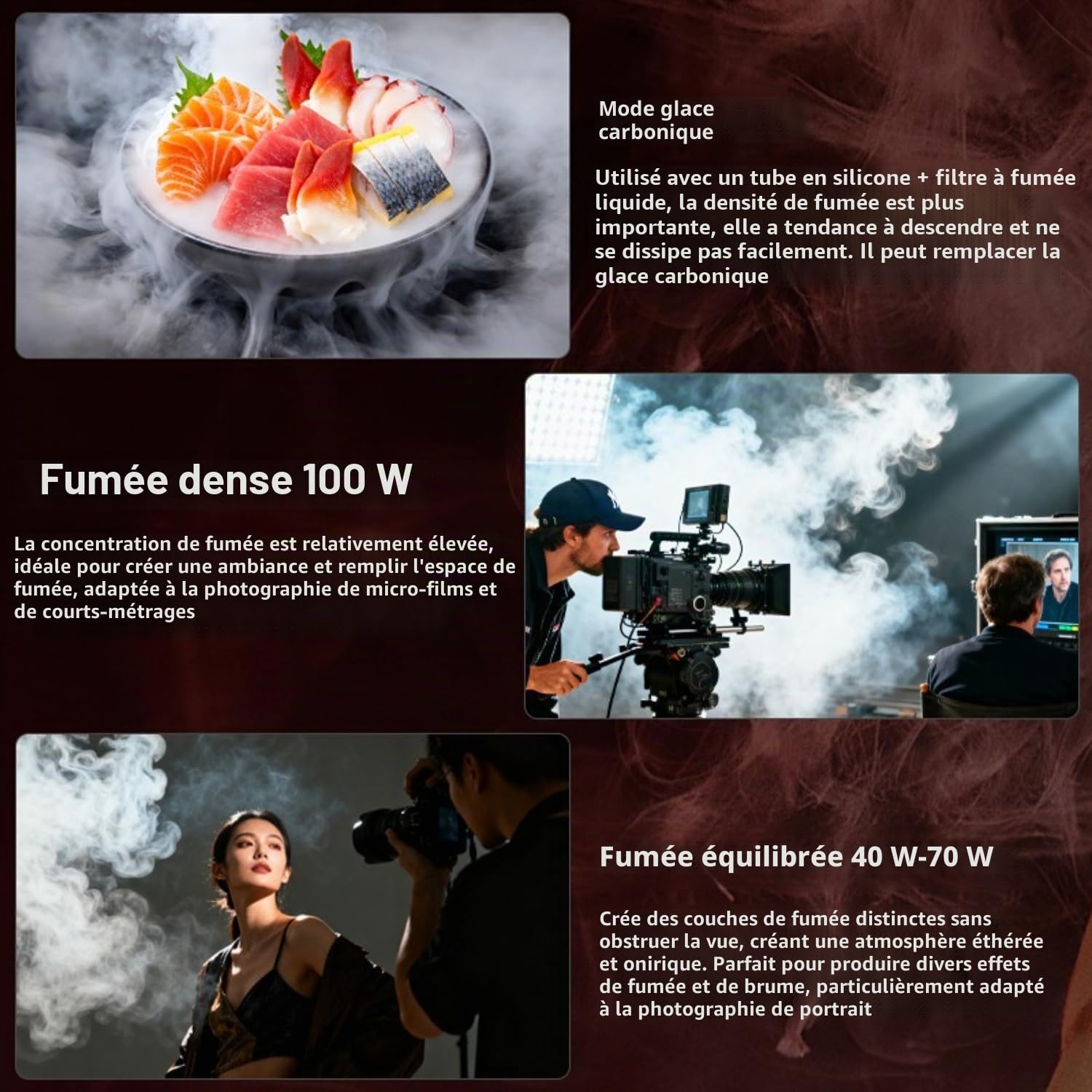 LENSGO Smoke Master PRO Machine à fumée portable, 40 W – 100 W, mini machine à fumée rechargeable pour la photographie, la vidéo, le spectacle et les courts métrages