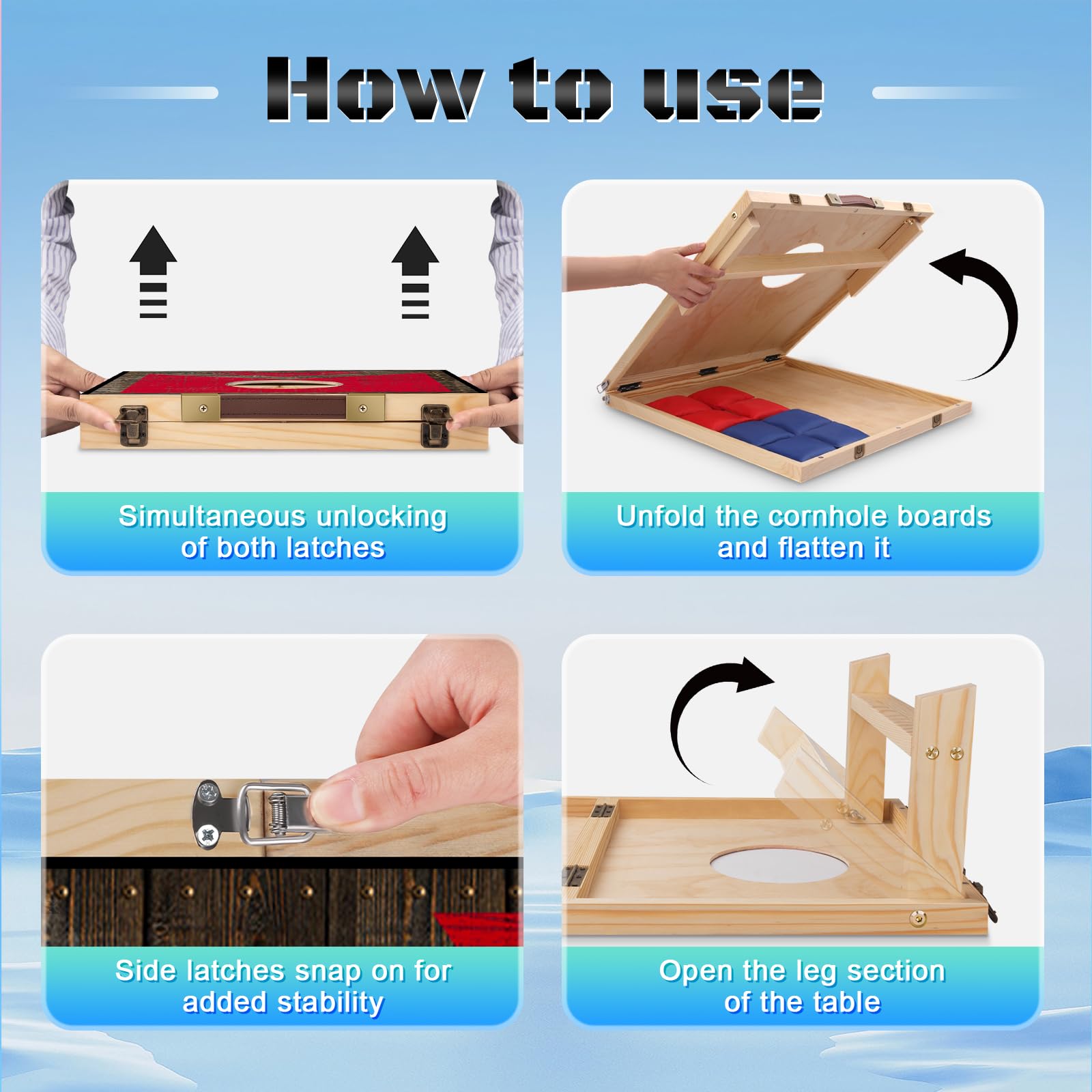 NZQXJXZ Juego de Cornhole de madera para exteriores, juego de Cornhole 2 en 1 con 8 bolsas de frijoles y bolsa de transporte para patio, césped, playa, camping al aire libre