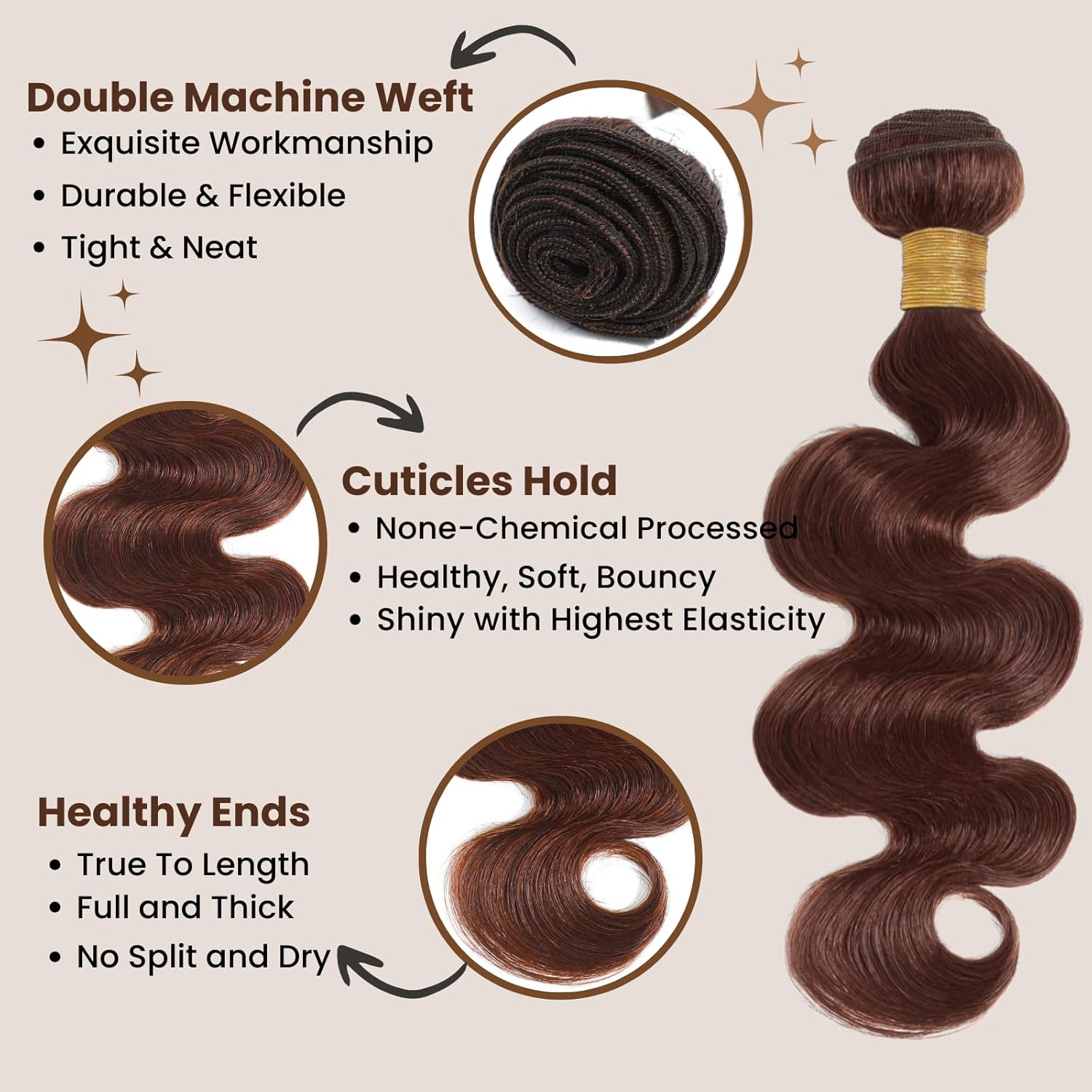 ALHER Color #4 Chocolate Brown Single Bundle Human Hair Body Wave, 12A Dark Brown Human Hair, 100% Unprocessed Brazilian Virgin Remy Hair Soft Thick Single Wavy Bundle Sew In Double Weft 14 IN