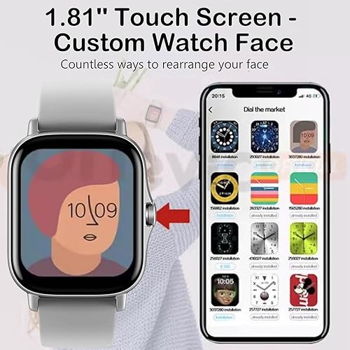 Miniatura 4 de Smart Watch, 1.81" Upgraded Full Touchscreen Smart Watch for Android iPhones with Heart Rate Blood Pressure Monitor, Multiple Sports Fitness Tracker