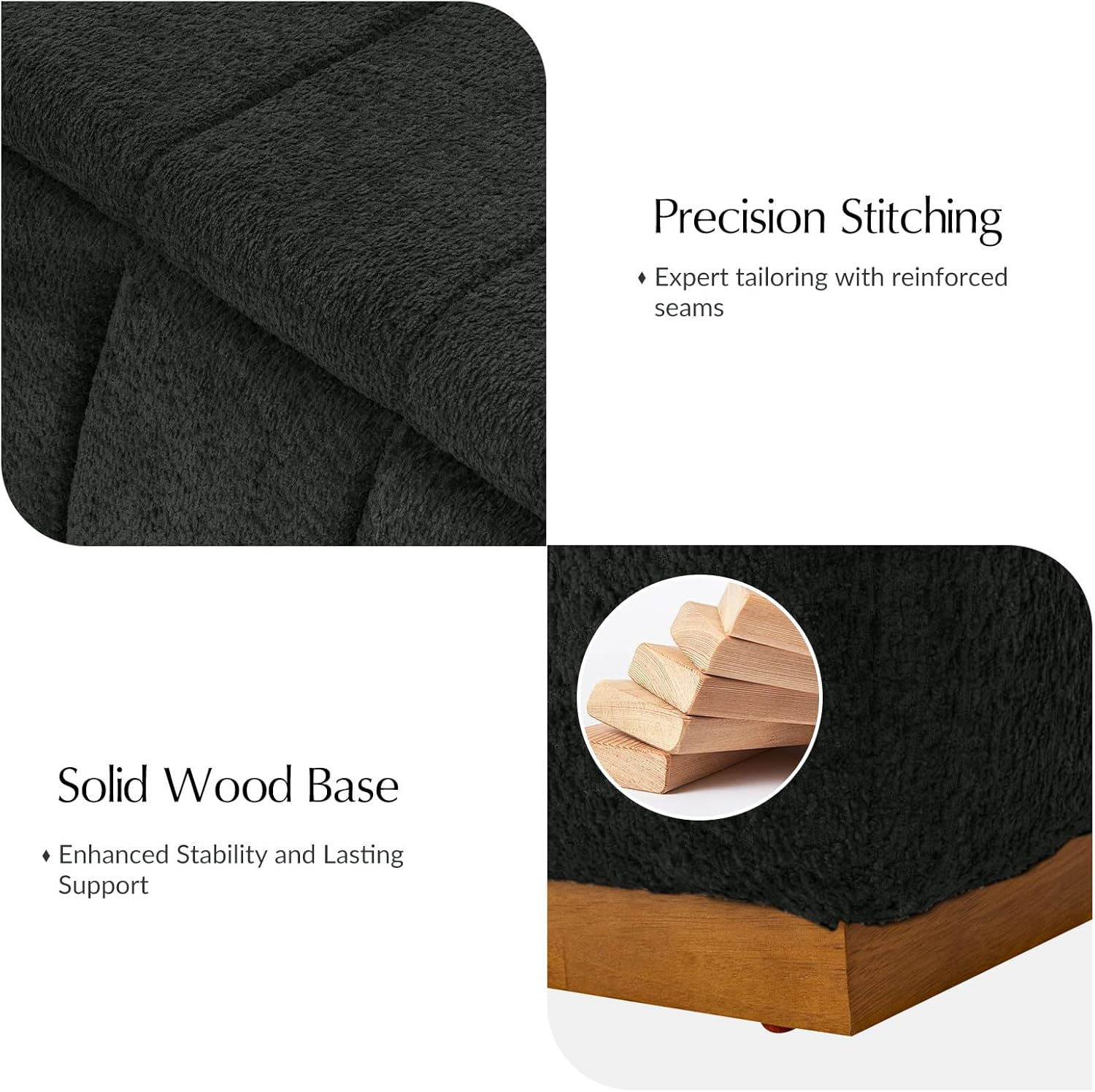 HULALA HOME Storage Bench with Solid Wood Base, Chenille End of Bed Bench for Bedroom, Living Room, Entryway, No Assembly, Black