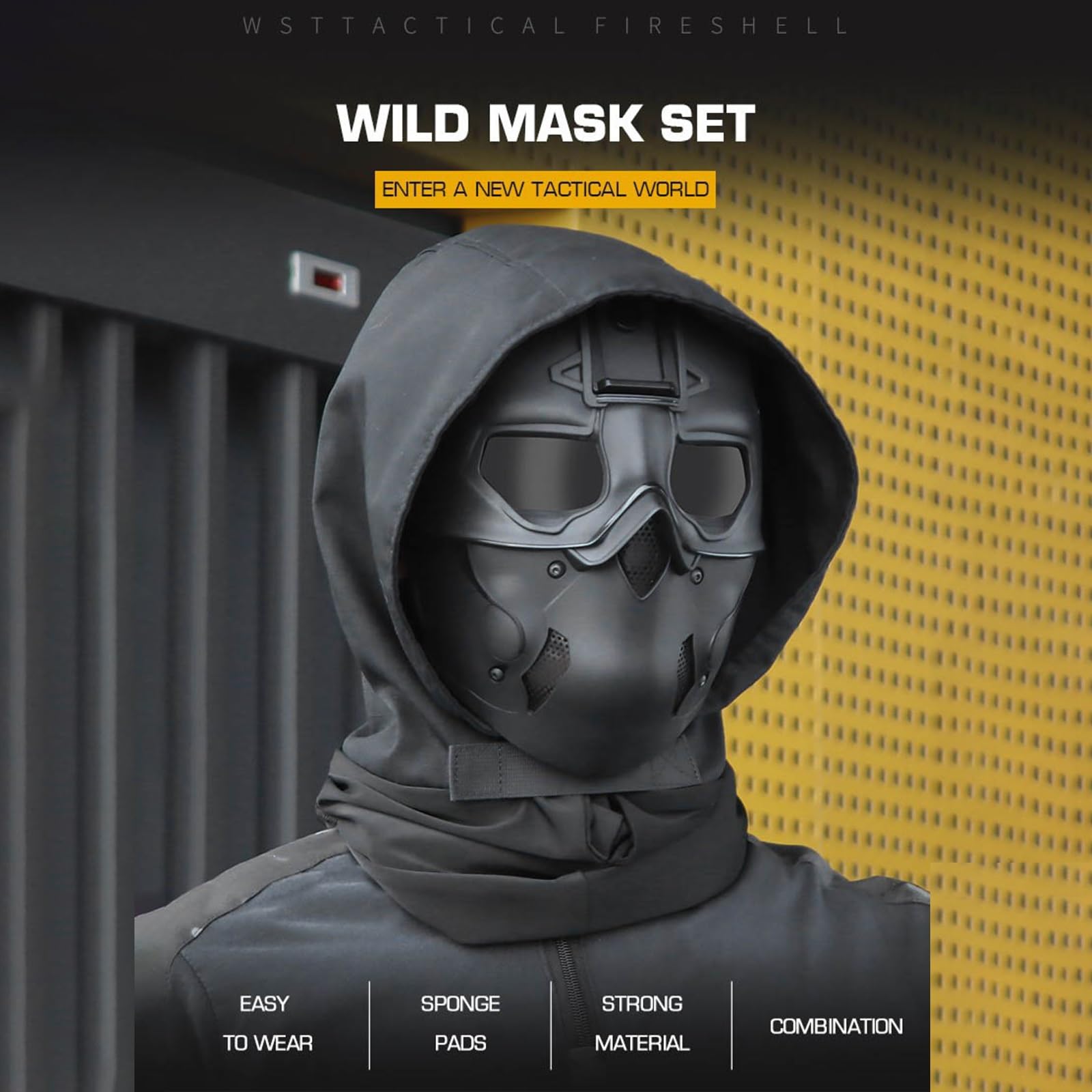 Set di maschere protettive for softair Maschera a pieno facciale con protezione for le orecchie for uomini adulti Donne BBS Paintball Shooting CS Giochi di sopravvivenza Cosplay