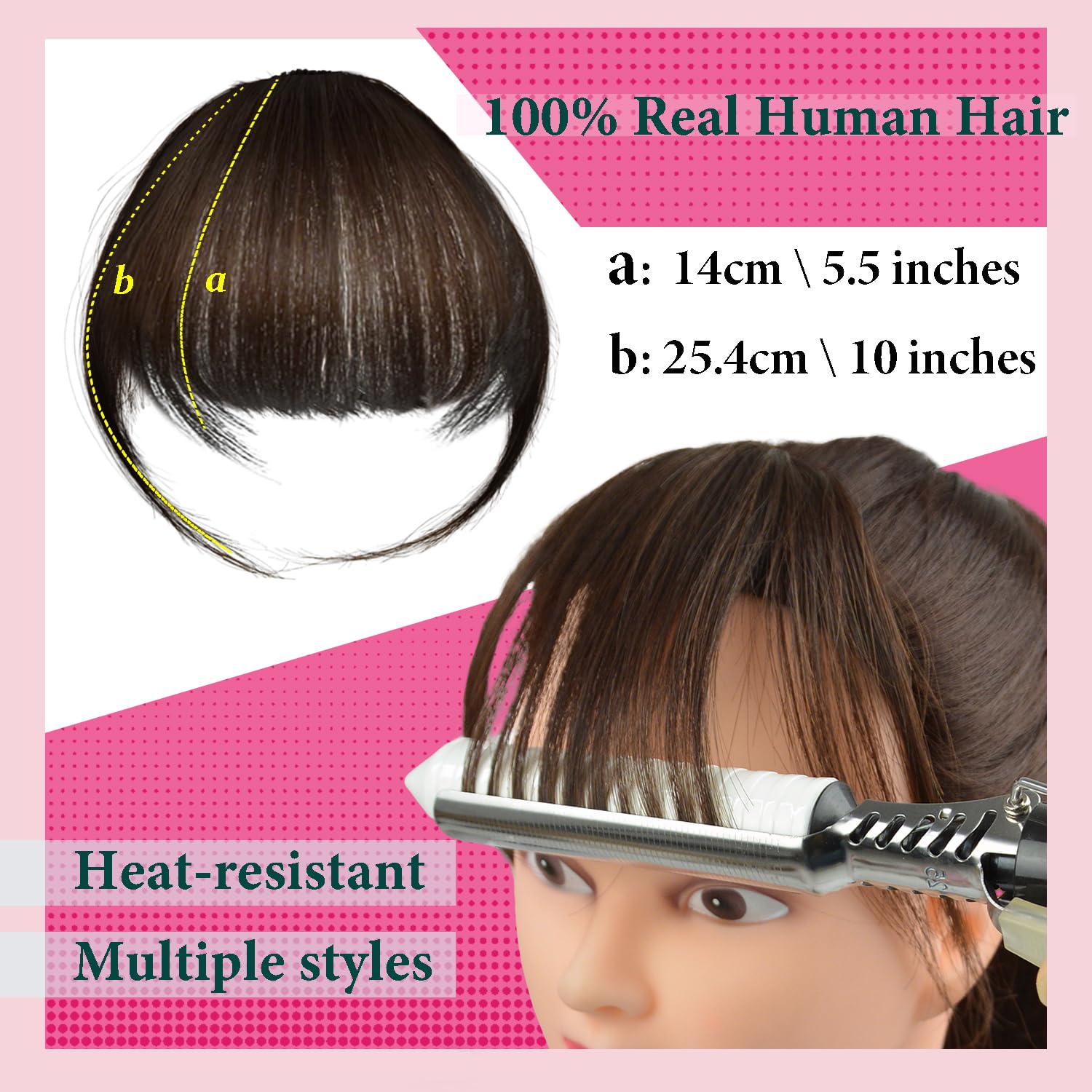 Clip in Bangs 100% Human Hair with Temples Hairpieces Air Hair Bangs Clip in Hair Extensions for Party and Daily Wear(Dark Brown) - Image 3